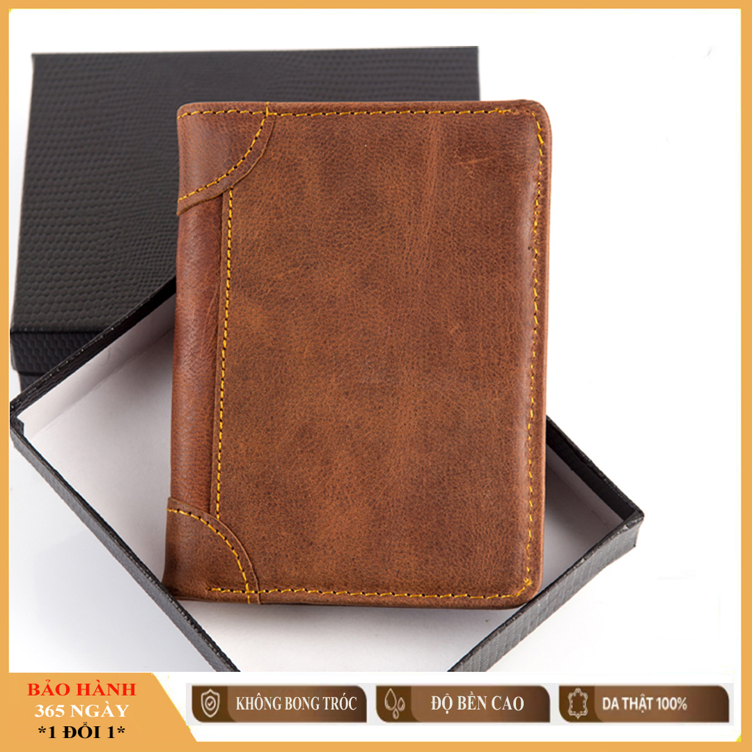 Ví Bóp Nam da bò thật, VD.239 dáng ví đứng màu nâu đỏ nhiều ngăn