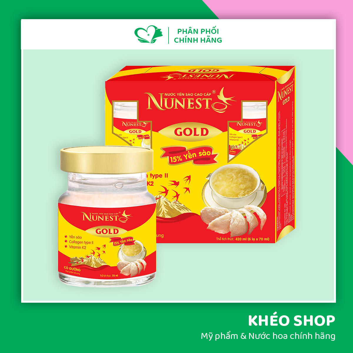 Nước Yến Sào NUNEST GOLD Nutricare Cao Cấp 15% Tổ Yến Bồi Bổ Sức Khỏe - Hộp 6 Hũ x 70ml