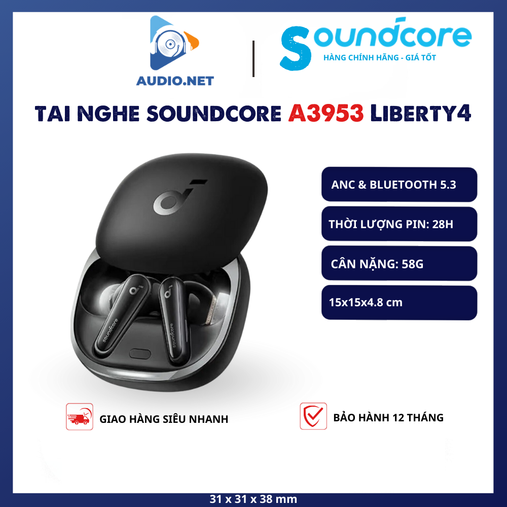 Tai nghe Bluetooth nhét tai Anker Soundcore Liberty 4 CloudComfort A3953 - Bảo hành 12 tháng.