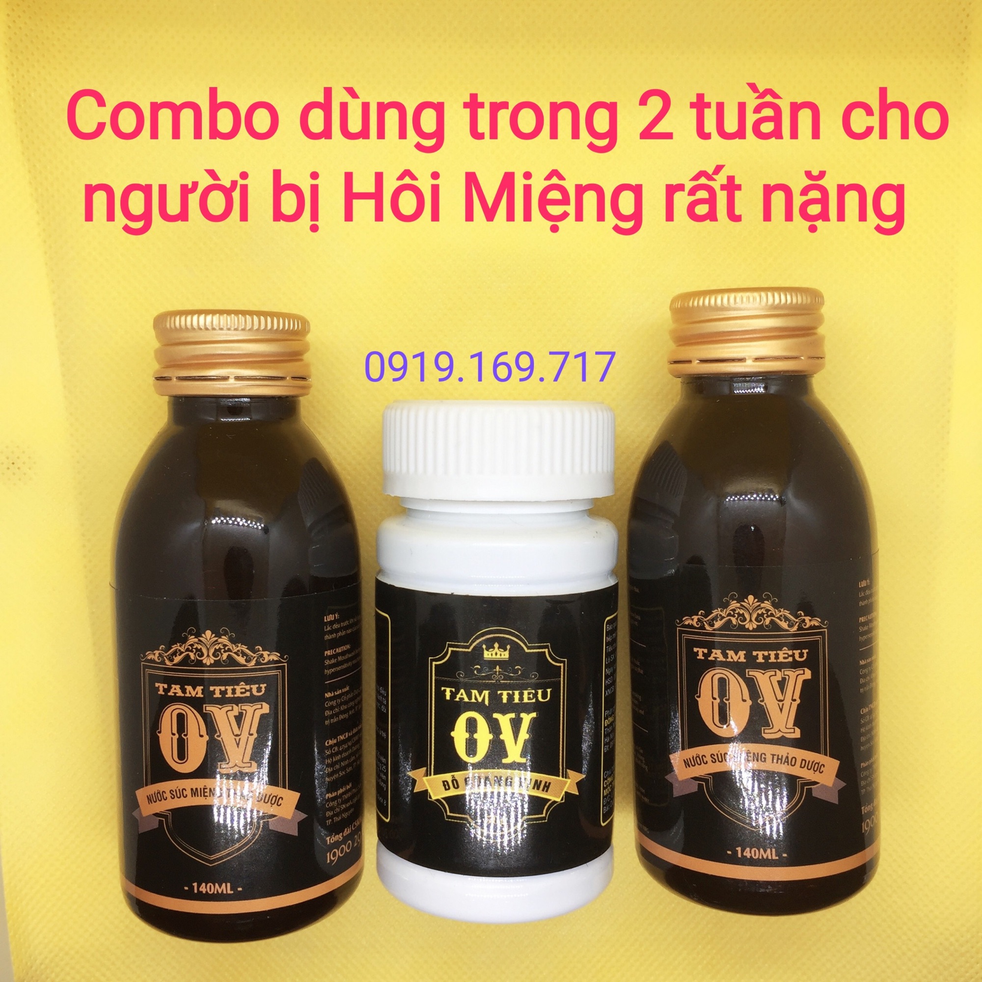 Hôi Miệng OV Tam Tiêu,Liệu Trình Đặc Biệt dùng trong 2 tuần (combo 2 lọ nước + 1 lọ viên)