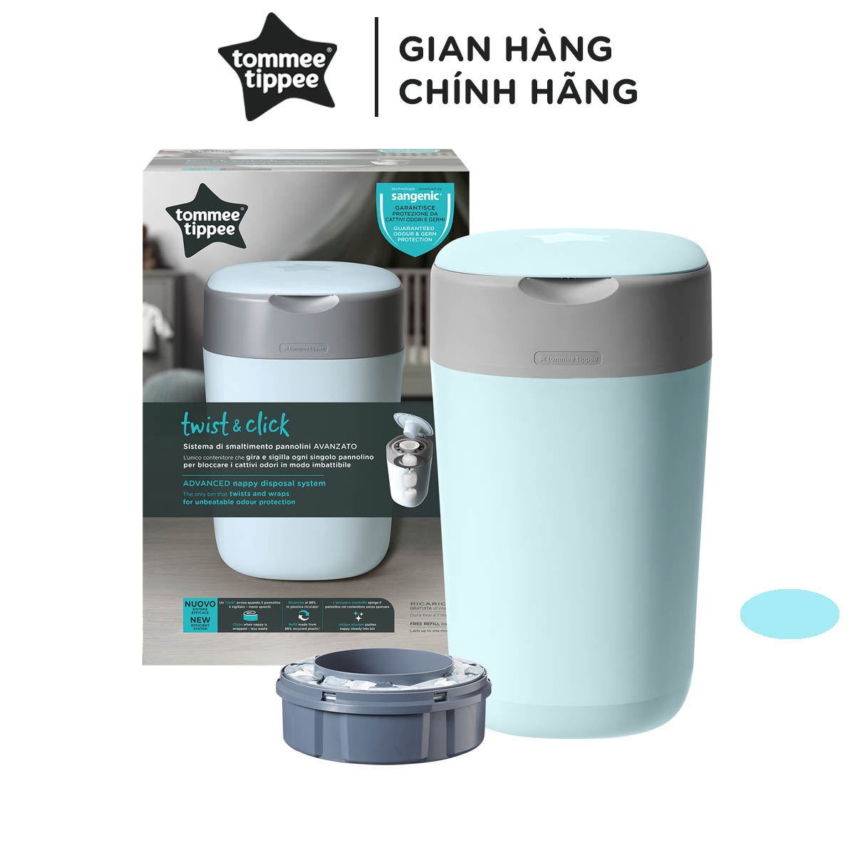 Thùng xử lý tã cho bé Tommee Tippee Twist & Click - Xanh dương