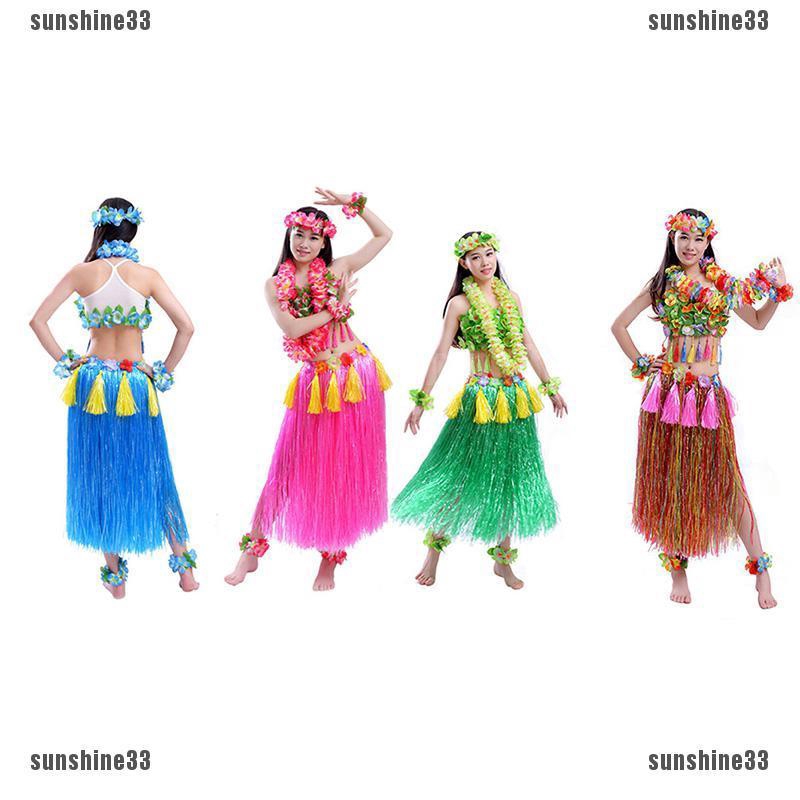 (Có sẵn) Váy múa tua rua kiểu Hawaii dài 80cm dành cho người lớn kèm vòng hoa đẹp mắt