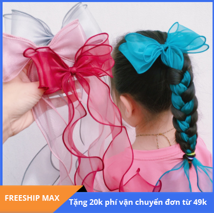B395 - Dây buộc tóc nơ xoan dáng dài cho bé gái