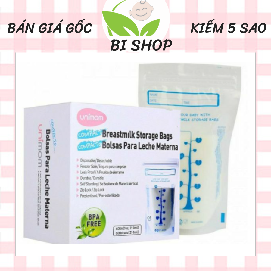 Túi trữ sữa unimom compact 210ml hộp 30 túi chất liệu an toàn bpa free - bishopxm