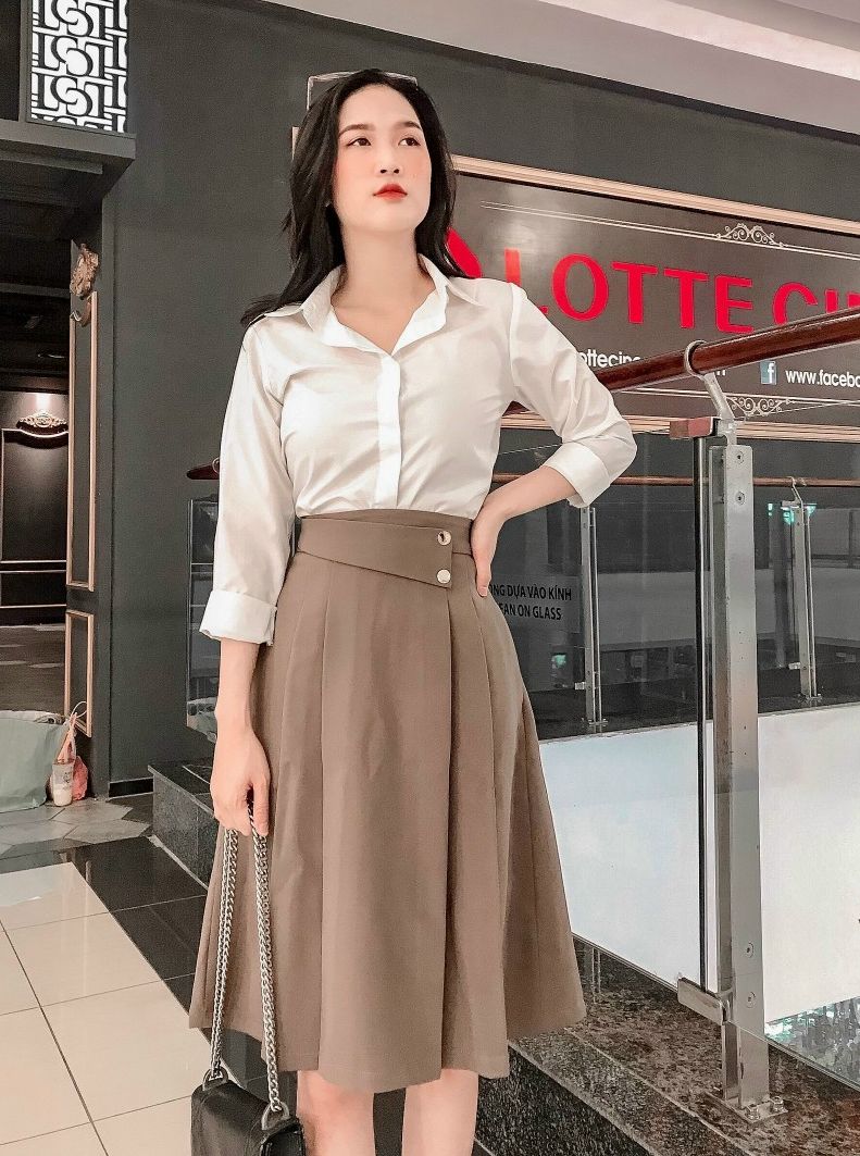 Chân váy dáng xòe tiểu thư dáng dài thời trang nữ