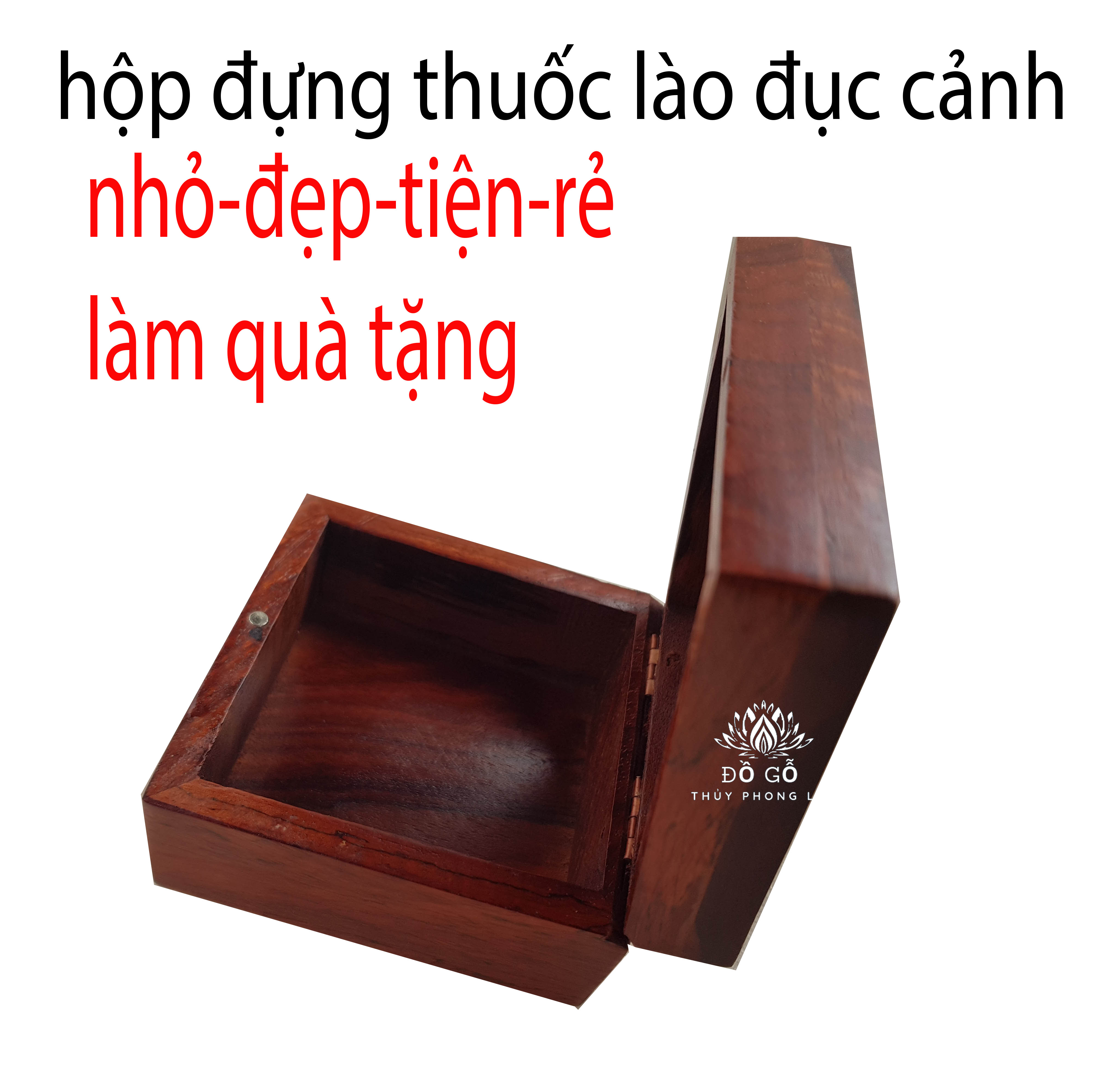Hộp đựng thuốc lào gỗ-đục hoa văn vuông 9cm cao 5,5cm chữ nhật dài 12m cao 5.5cm rộng 5cm