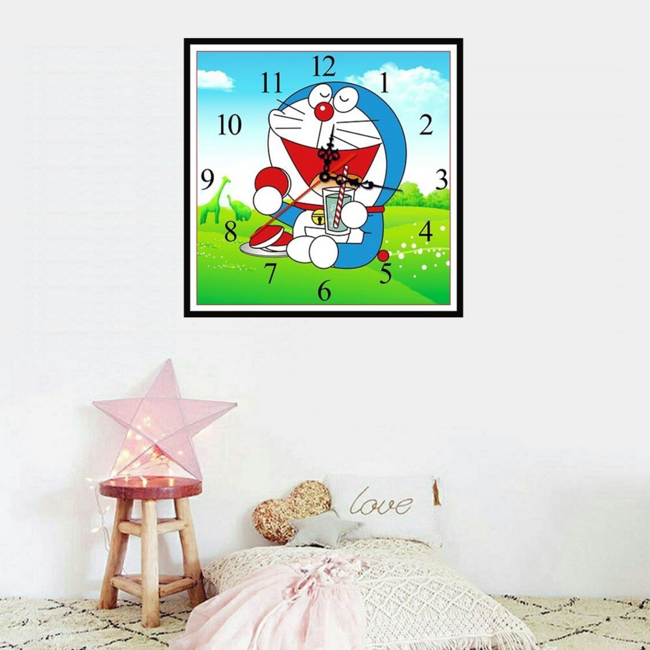 Tranh đính đá đồng hồ Doremon 40x40cm - chưa đính