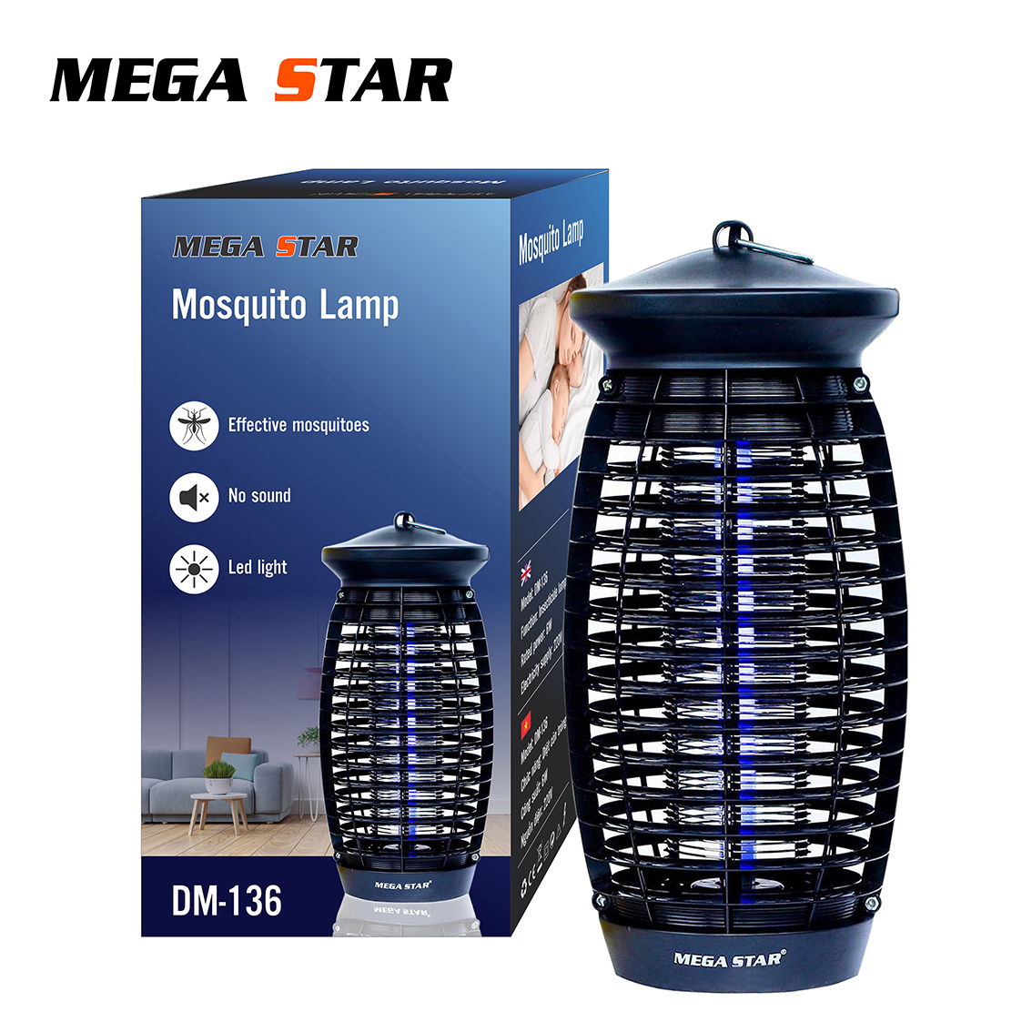 Đèn bắt muỗi ( Đèn diệt côn trùng ) Mega Star DM136 (Đen) - Hàng chính hãng