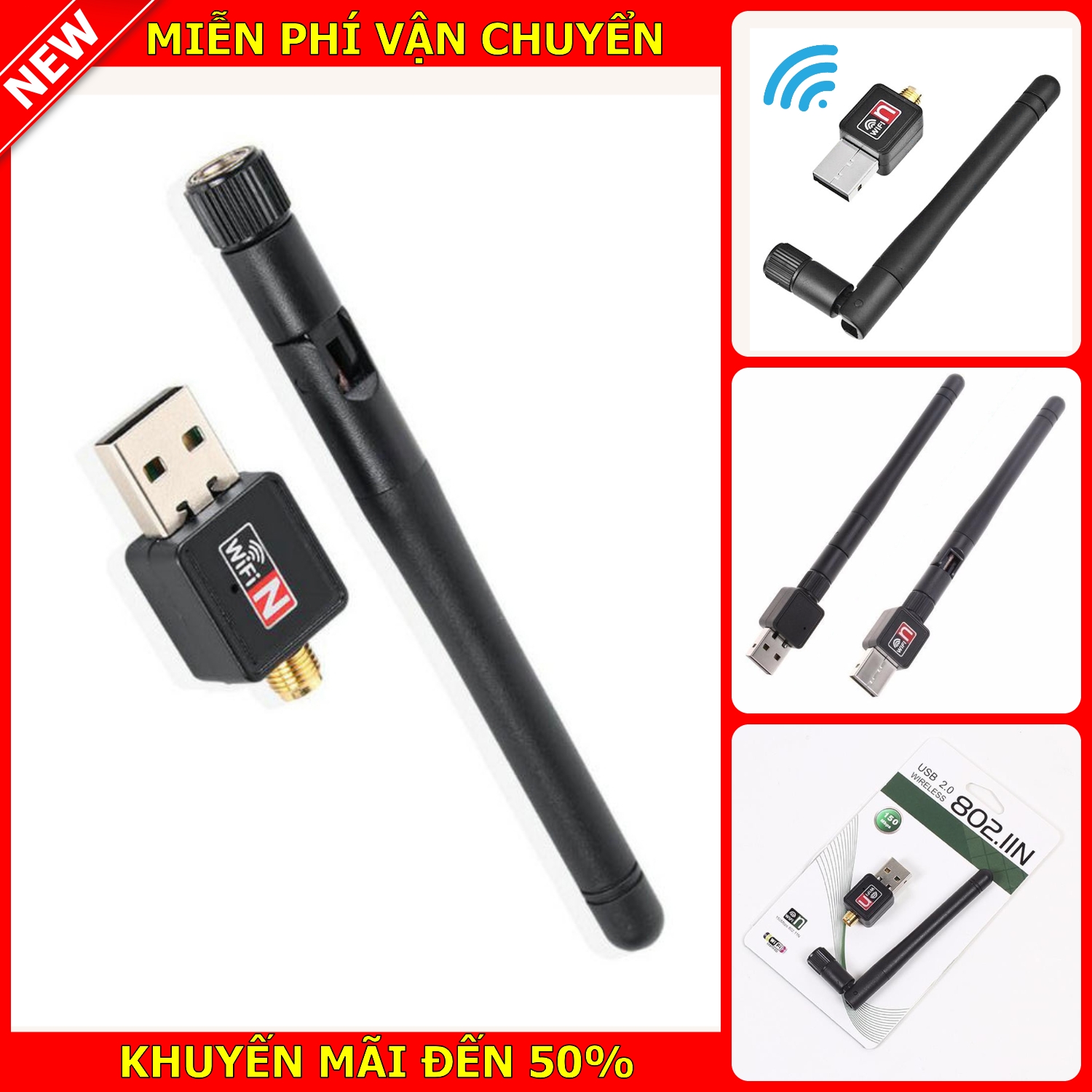 USB thu sóng wifi 802.11 có anten giúp thu sóng tốt đường truyền ổn định,sp chính hãng