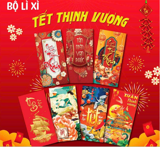 Phong Bao Lì Xì Tết Thịnh Vượng  Đẹp 2026  - Set 50/100/200 Giấy C150