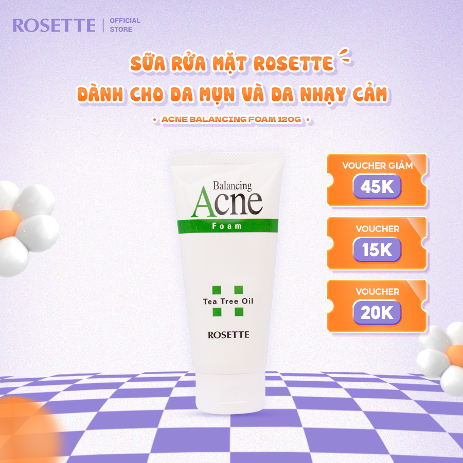 Sữa rửa mặt rosette dành cho da mụn và da nhạy cảm acne balancing foam 120g