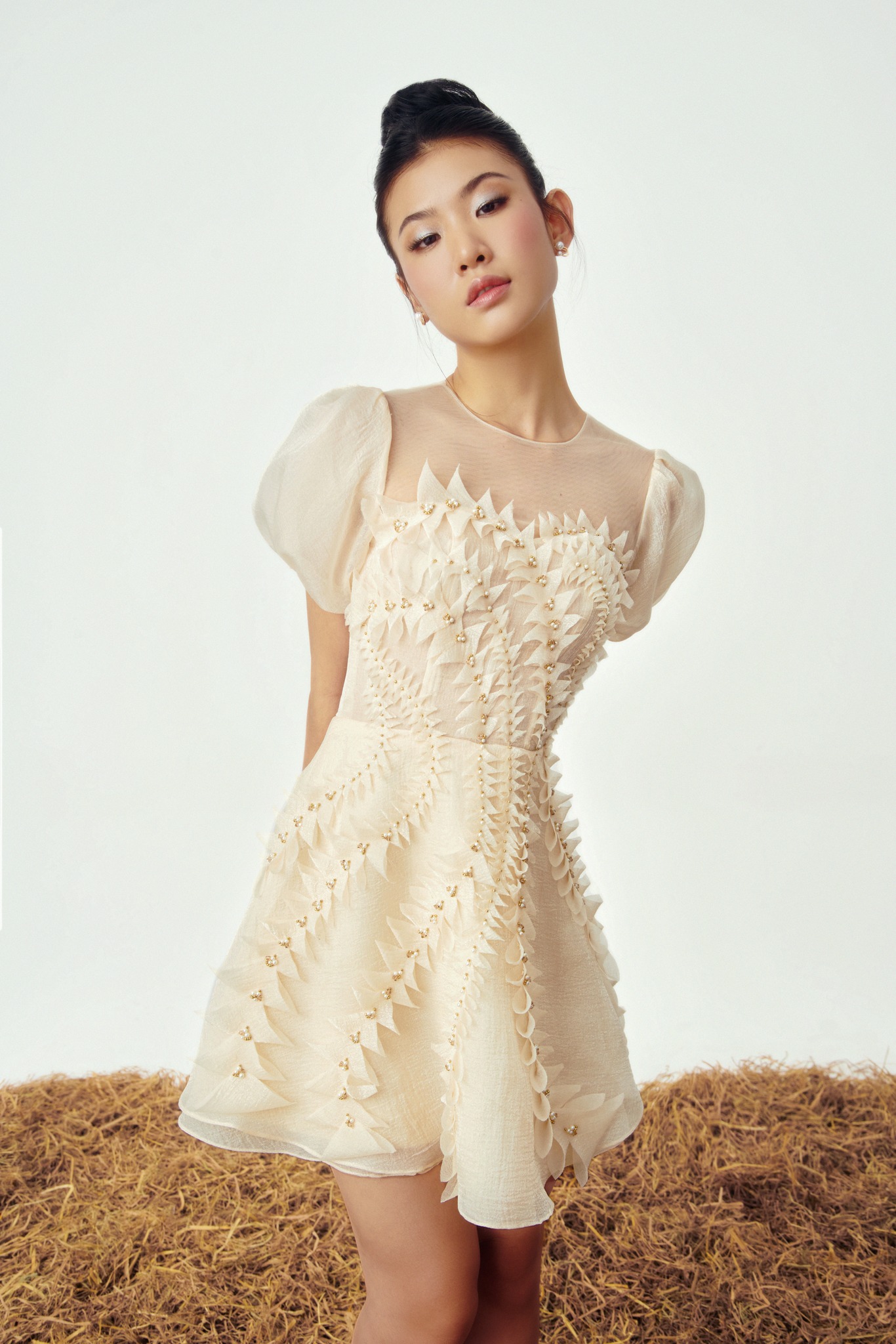 MAVEN - Váy xoè tay bồng đính kết ngọc trai và hoạ tiết Whitney Dress