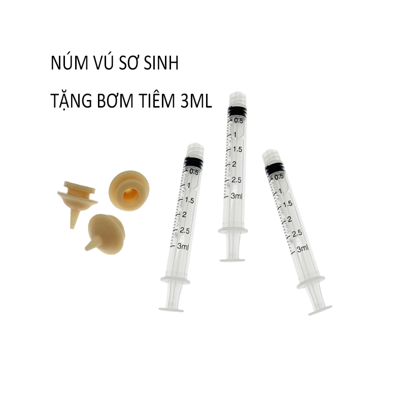 3ml Ống tiêm kèm núm vú silicone cho thú cưng, núm ti cho chó mèo chuột thỏ sơ sinh uống sữa