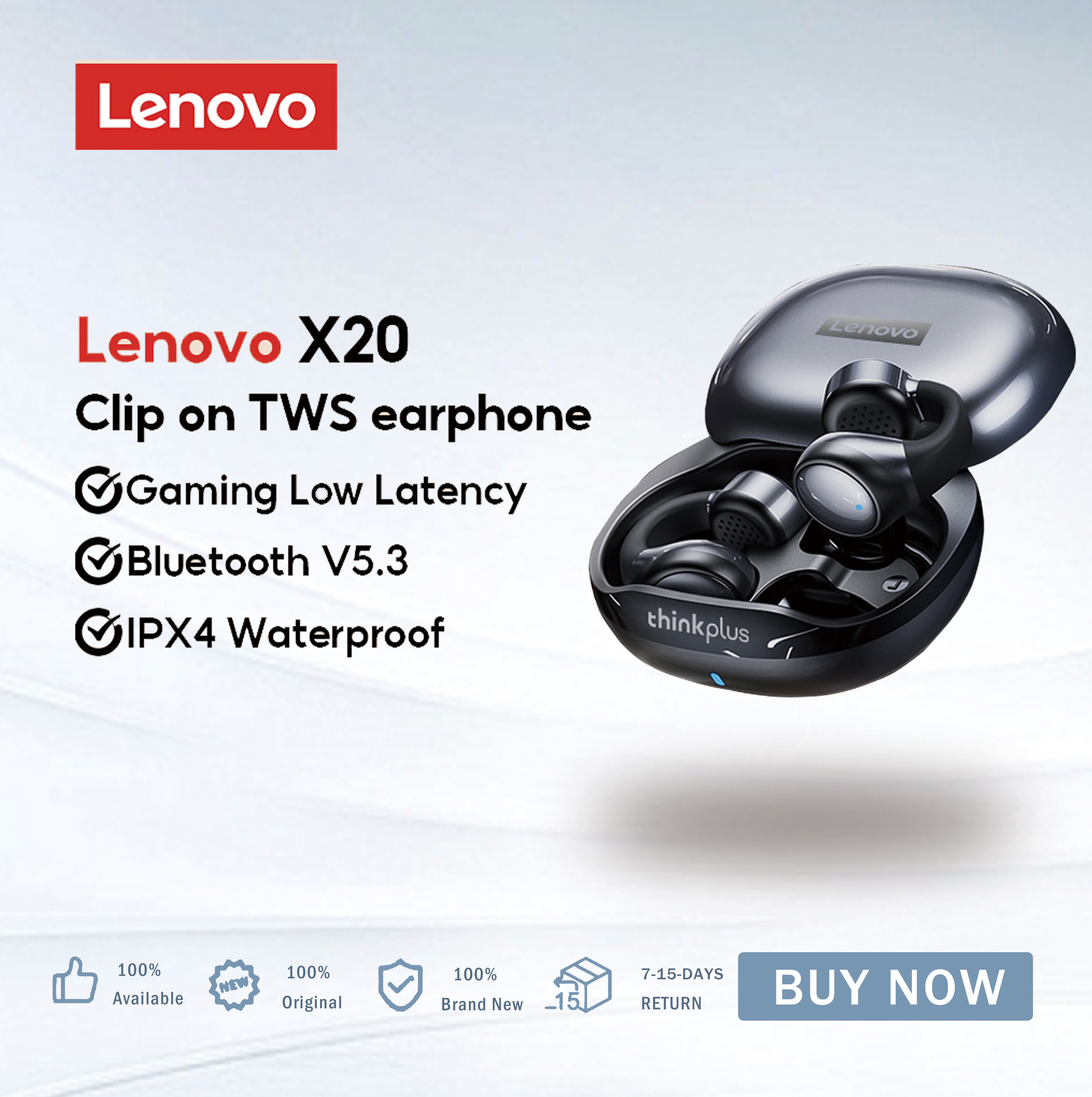 Lenovo X20 dẫn truyền âm thanh qua xương Tai nghe bluetooth Đúng Không Dây Tai nghe không dây chống rơi Thể Thao Khuyên tai Chất Lượng Cao Hifi