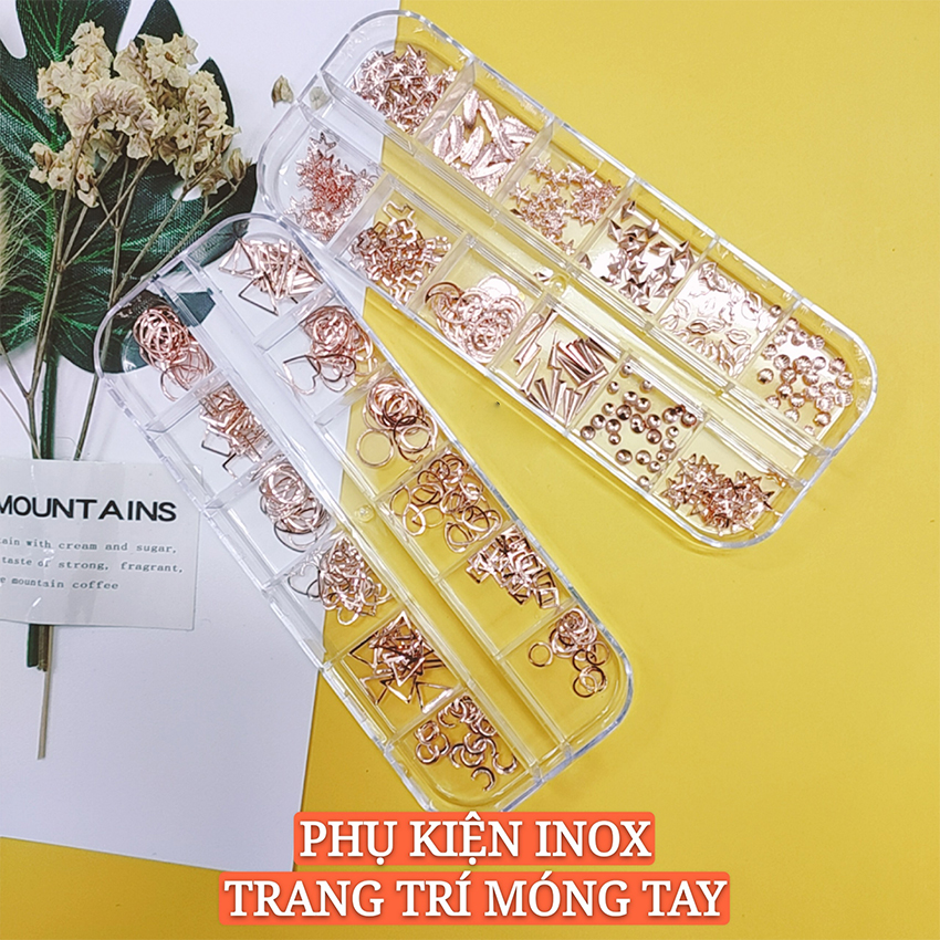 [HCM]Set 12 mẫu phụ kiện trang trí - inox hồng trang trí móng tay đa dạng mẫu mã