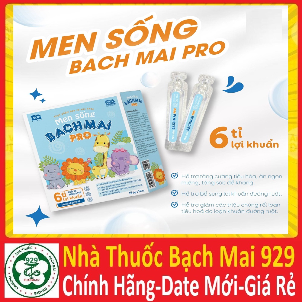 Men sống Bạch Mai Pro Hộp 15 ống,cung cấp 6 tỷ lợi khuẩn cho hệ tiêu hóa khỏe