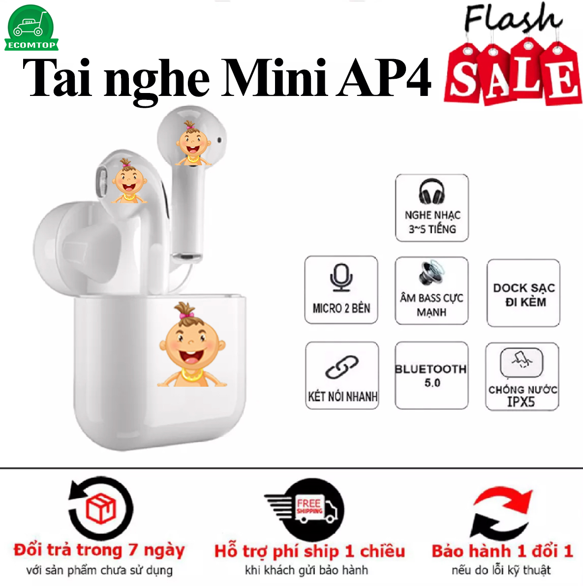 [Tai nghe Pro4-Full linh kiện] Tai Nghe Bluetooth nhét tai không dây mini 5.0 giá rẻ - Phiên Bản Nâng Cấp 2021