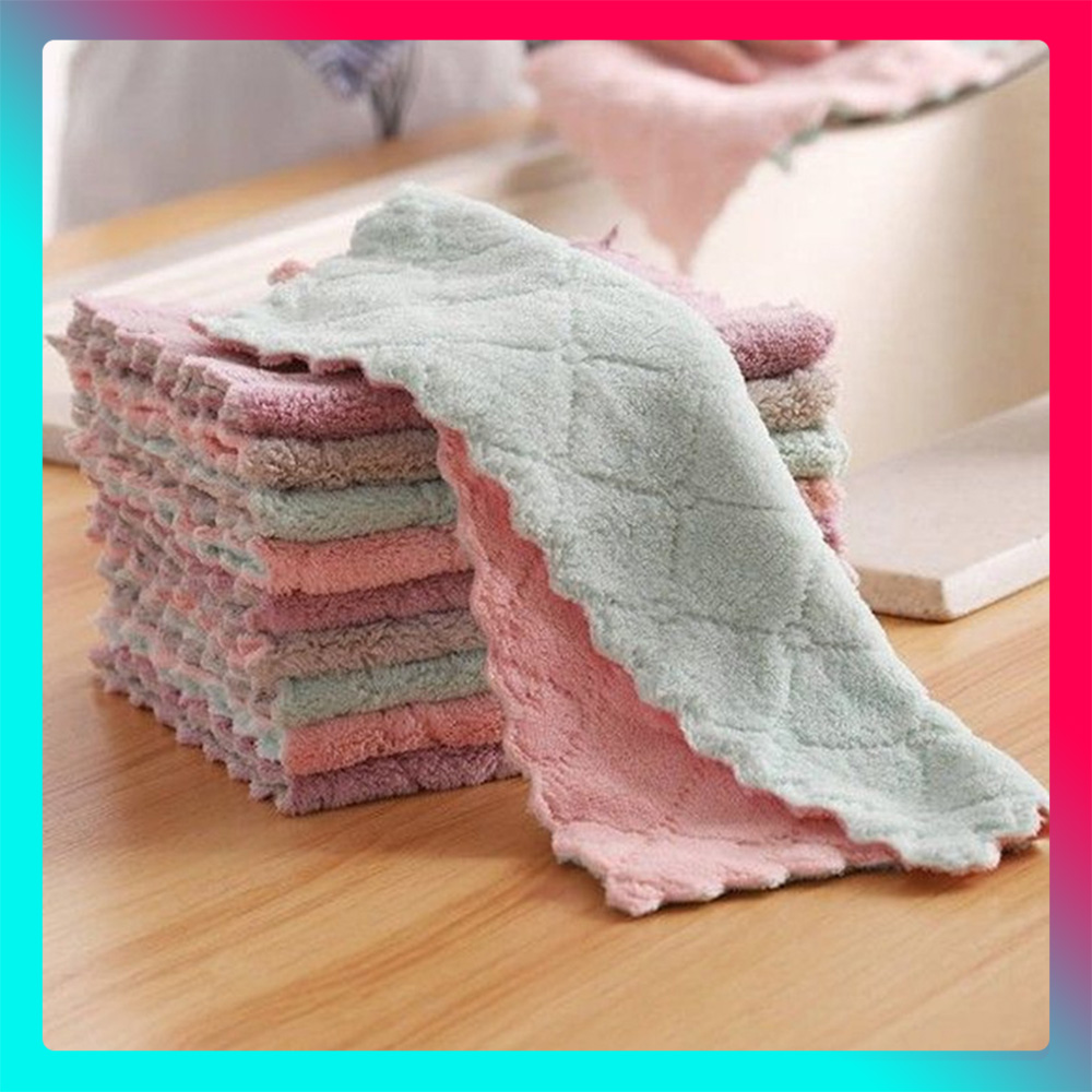 Khăn lau bếp đa năng hai mặt tệp 10 khăn lau bát đĩa siêu thấm nước 2 mặt 15x26cm