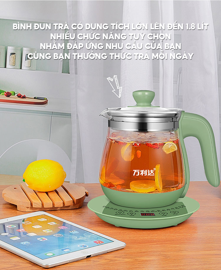 Bình nấu trà bằng điện dung tích 1.8 lít đa năng có đến 18 chức năng