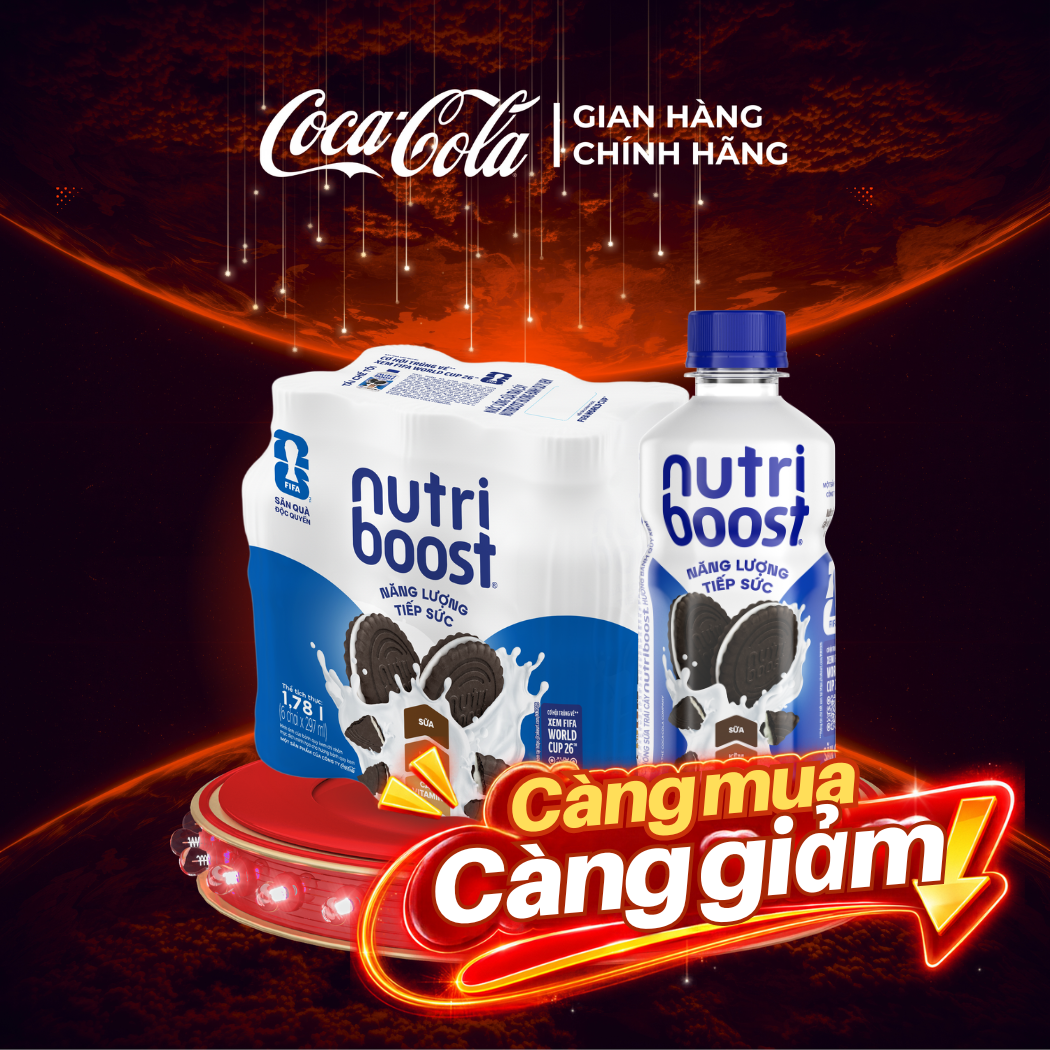 [SIÊU SALE ] Lốc 6 Chai Thực phẩm bổ sung Nước uống sữa trái cây Nutriboost hương bánh quy kem 297ml/Chai Sale 8.8 Coca-Cola Chính Hãng_LD