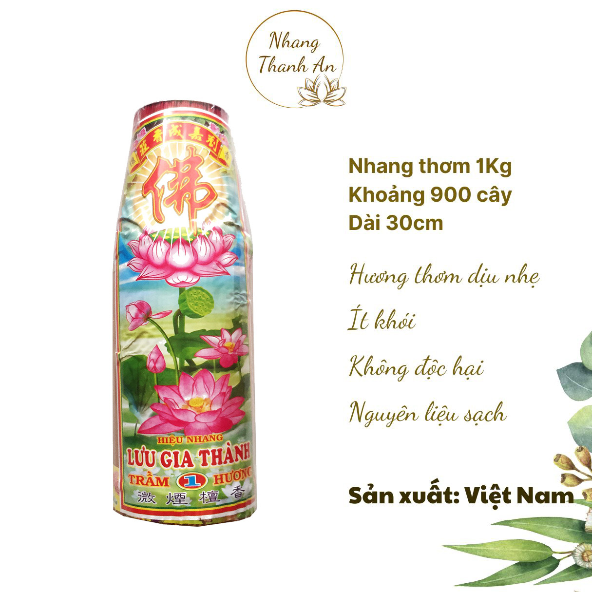 1Kg 900 cây 3 tấc Nhang thơm hiệu hoa sen thơm nhẹ ít khói Nhang Thanh An