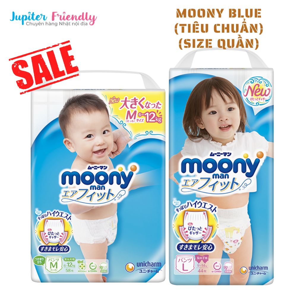 Bỉm - Tã Quần Moony Blue M58/ L44/ XL38 (Trai & Gái)