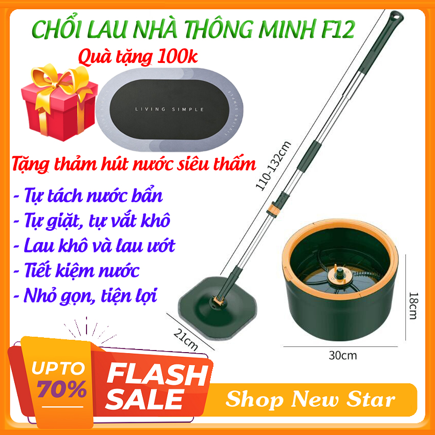 Cây, chổi lau nhà thông minh tự vắt 360 độ - thảm lau chân siêu thấm.