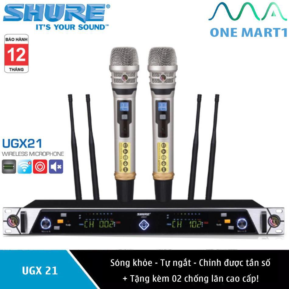 [ Xả Kho ]  Mua Dàn Micro Karaoke chuyên nghiệp và gia đình, hội trường, kịch nói, giảng dạy, micro hát karaoke UGX 21 mic 4 râu chuyên nghiệp, micro không dây karaoke cho gia đình, Micro Không Dây  SHURE UGX 21.