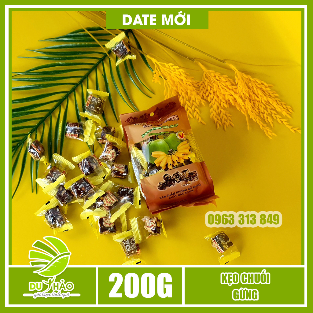 Kẹo chuối gừng đậu phộng Bến Tre 200gr HSD 6 tháng, đặc sản Bến Tre