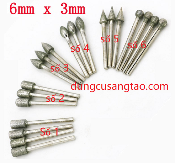 Mũi mài khắc phủ kim cương cán 3mm )