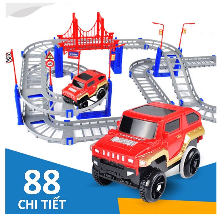 Bộ đồ chơi đường đua ô tô tàu lượn 88 chi tiết (loại to),đường ray ô tô,xe lửa đường ray đồ chơi,tàu lườn đường ray 88 chi tiết