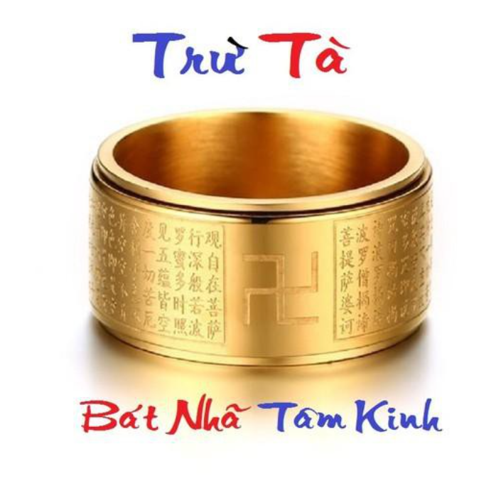 Nhẫn xoay bát nhã tâm kinh khắc chữ vạn không đen xoay 360 độ - nhẫn phong thủy
