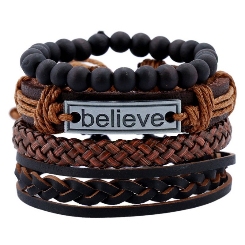 Bộ Sét 4 Vòng Tay Dây Da Believe,Vòng Đeo Tay Da Bện Phong Cách Châu Âu Nhiều Mẫu Lựa Chọn