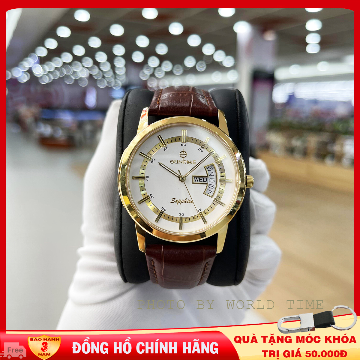 Đồng hồ nam Sunrise dây da DM767SWA Full box,kính Sapphire chống xước, chống nước, dây da cao cấp, bảo hành 3 năm.