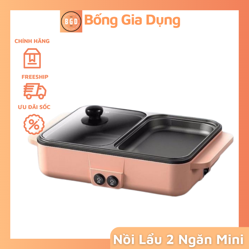 Nồi Lẩu Nướng Điện 2 Ngăn Mini, Bếp Lẩu Nướng 2 in 1 Hàn Quốc