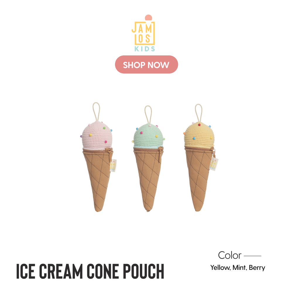 Ice Cream Cone Pouch - Ví/bóp phụ kiện vải canvas chần phối len hình dáng kem ốc quế
