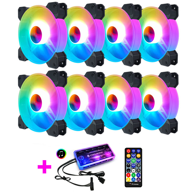 Bộ 8 Quạt Tản Nhiệt, Fan Case Coolmoon Y1 Led RGB - Kèm Bộ Hub Sync Main, Đổi Màu Theo Nhạc
