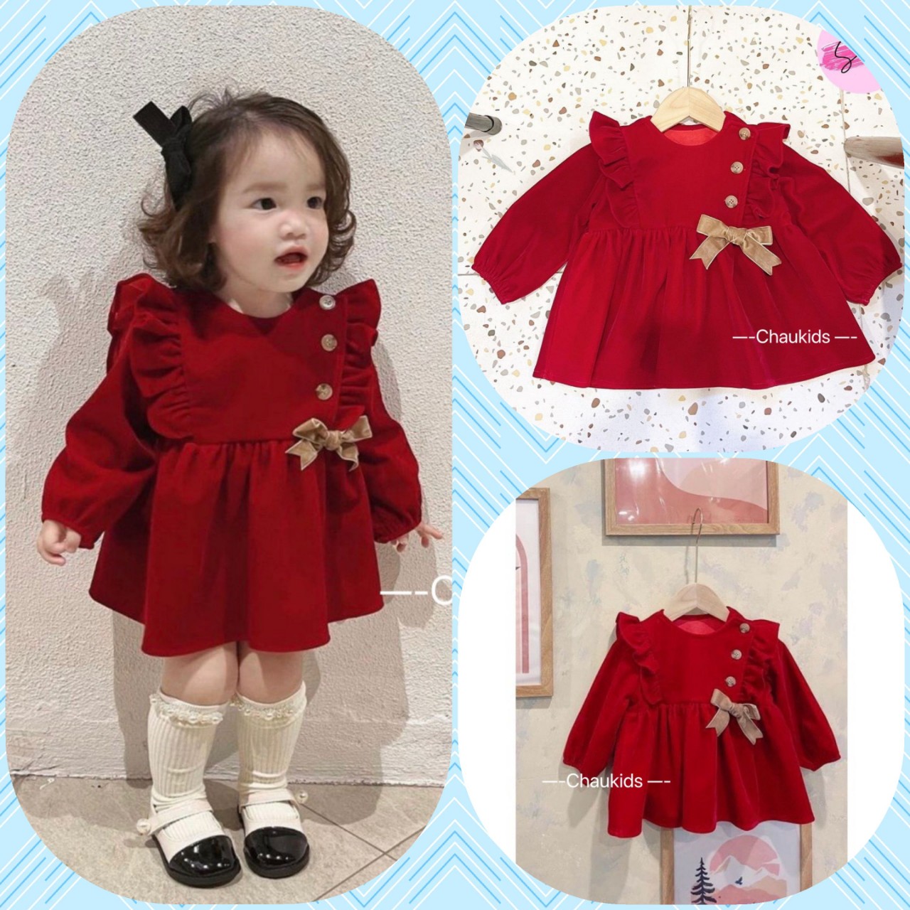 SP001244 Váy nhung đỏ cho bé gái 1-6 tuổi, SP000838 váy đỏ diện tết Noel  siêu xinh, đầm nhung đỏ cho bé SP003729 - Tìm Voucher