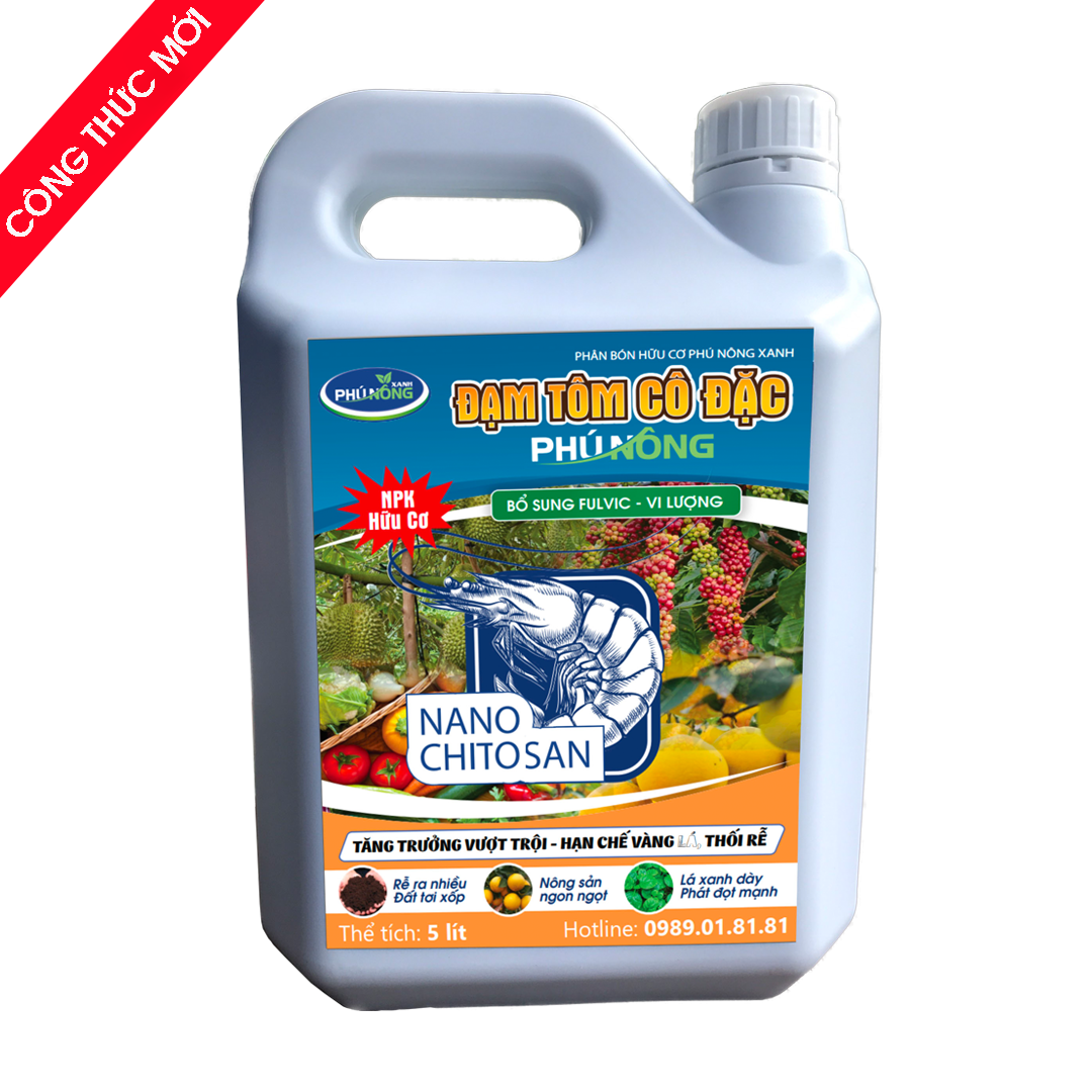 Phân bón hữu cơ Đạm tôm Cô đặc Phú Nông Xanh - can 5 lít