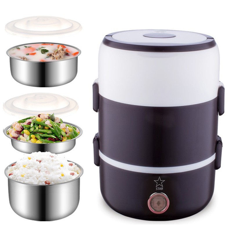 Hộp Đựng Cơm Cắm Điện Văn Phòng - Hộp Cơm Hâm Nóng Cắm Điện 3 Tầng, Hộp Giữ Nhiệt Hâm, Hấp, Nấu, Ba Ngăn Đựng Thông Minh Ruột Inox 304 An Toàn Cho Người Sử Dụng, Hộp Cơm Cắm Điện, Hộp Đựng Cơm Văn Phòng.