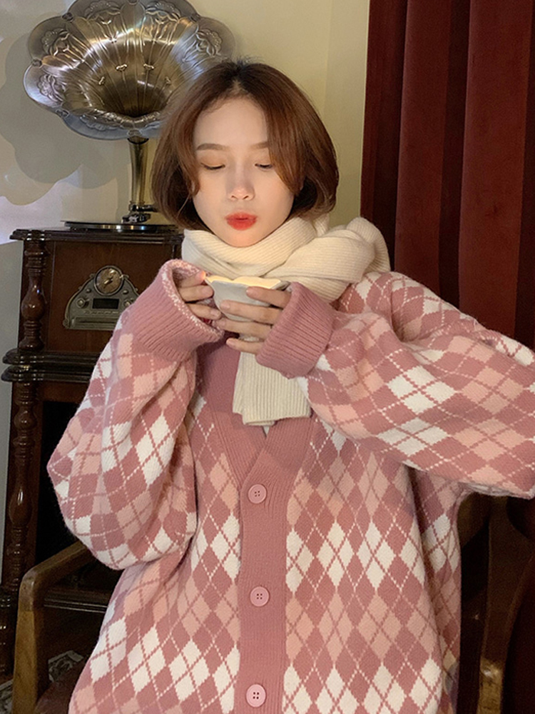 [HCM]Áo khoác len dệt kim Lingge mới của Hàn Quốc áo khoác rộng rãi retro