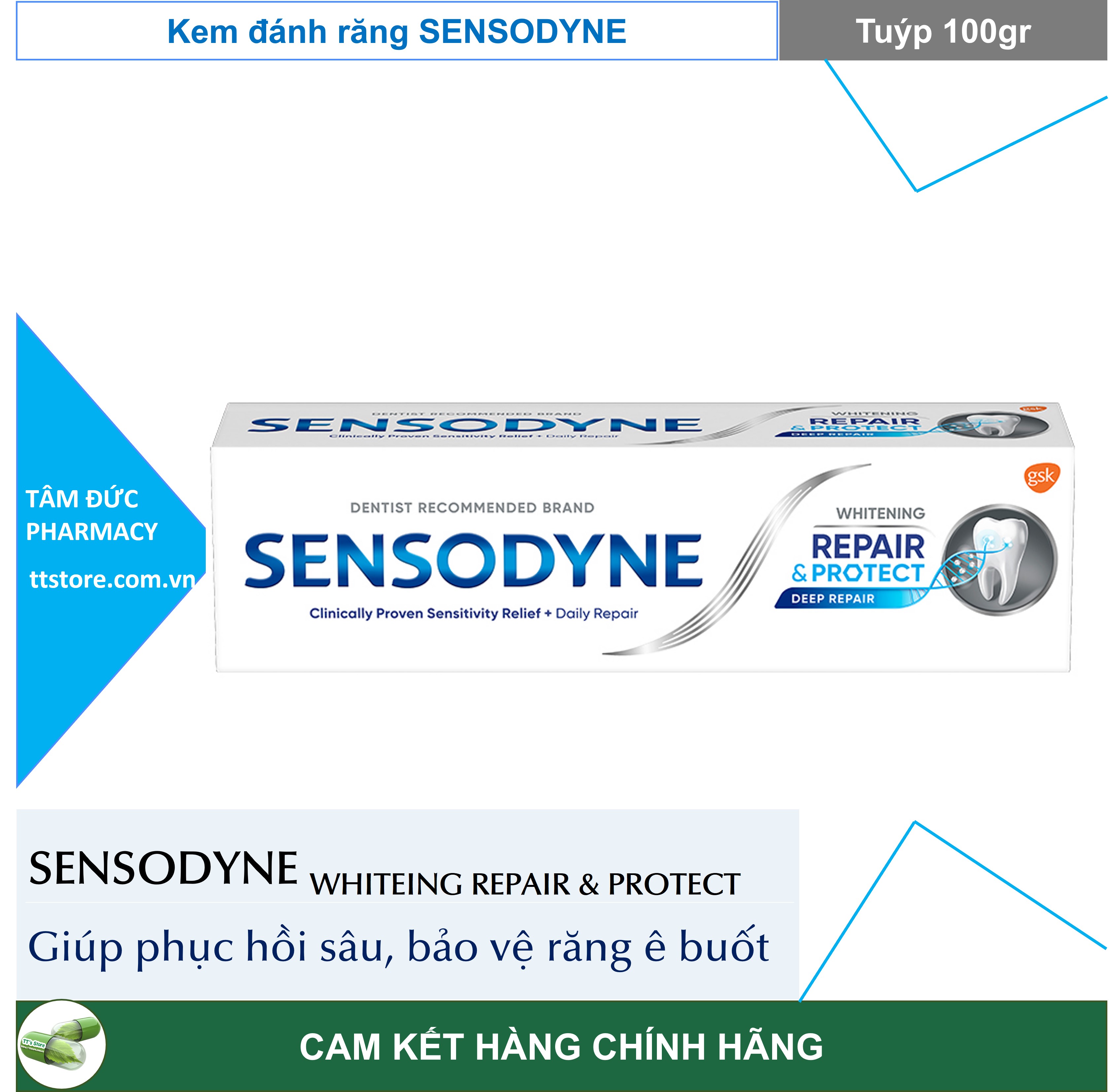 SENSODYNE Repair & Protect 100gr Kem Đánh Răng Phục hồi răng nhạy cảm ngừa sâu răng giảm ê buốt [sensodyne / sénodyne]
