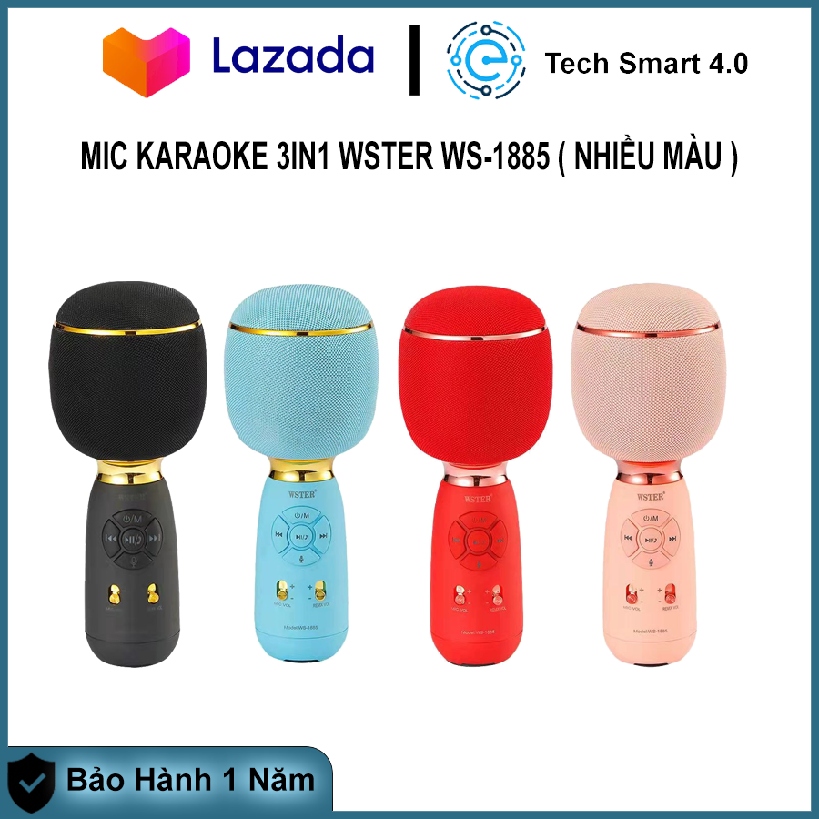 Mic karaoke 3in1 wster ws-1885 ấm - micro không dây bluetooth wster ws-1885 siêu hot 2022 - micro cầm tay bluetooth chính hãng, loa chất lượng cao - mic hát karaoke mini hát-bảo hành 12 tháng