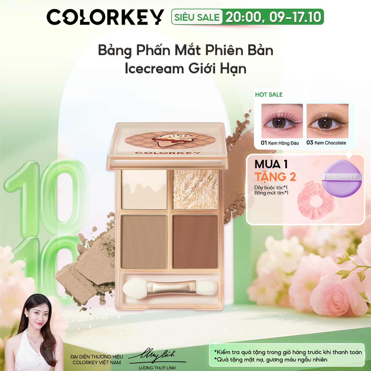 Bảng Phấn Mắt 4 Màu COLORKEY Phiên Bản Ice Cream Ngọt Ngào Thời Thượng 4g