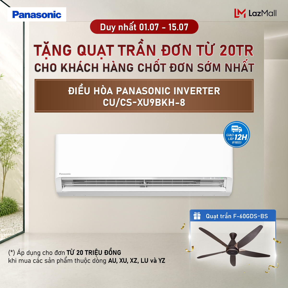 [Trả góp 0%] Máy lạnh/Điều hòa Panasonic CU/CS-XU9BKH-8- Công suất 1HP - Một chiều - Eco AI - Lọc sạch không khí nanoeX - Kết nối wifi - Hàng chính hãng