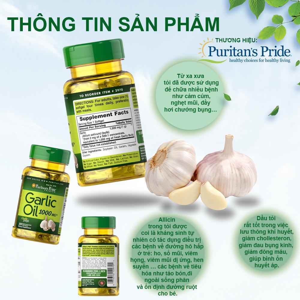 Dầu tỏi Garlic oil 1000mg của Mỹ tốt hơn 100 lần tinh dầu tỏi diep chi tăng cường hệ miễn dịch, phòng ngừa cảm cúm, giảm cholesterol, xơ vữa động mạch, Vitamin Mỹ Puritan s Pride 10 viên dùng thử 3