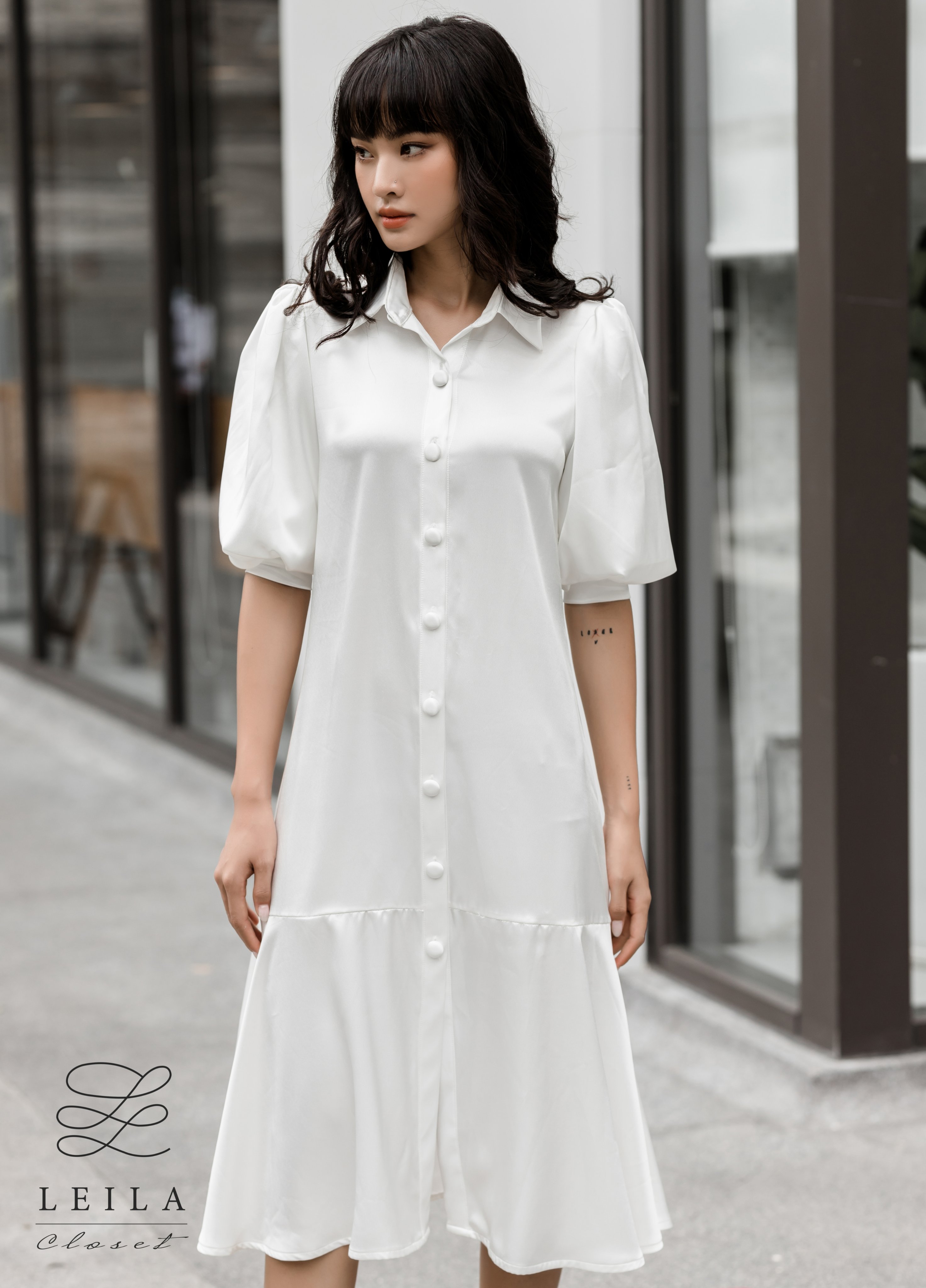 Đầm lụa sơ mi Leila Closet