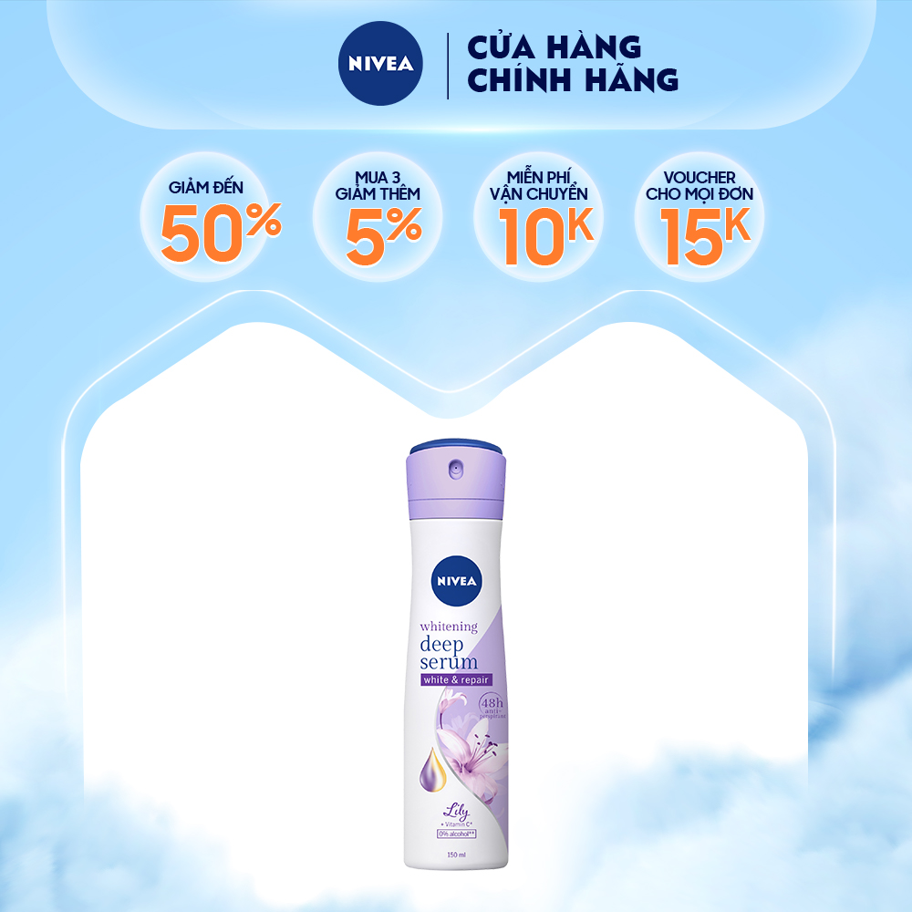 Xịt ngăn mùi Nivea serum trắng mịn hương hoa Lily 150ml  85312