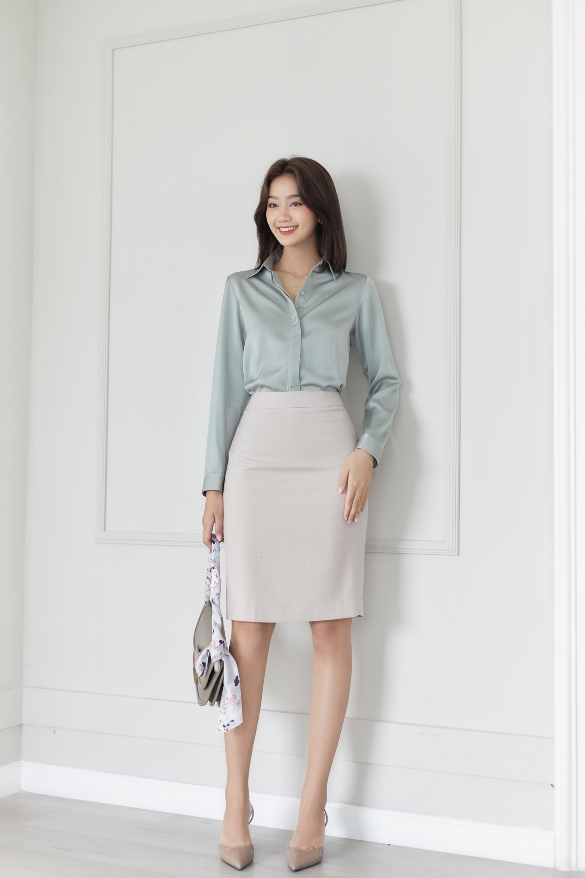 Chân váy bút chì công sở gillee dáng dài ngang gối yvb014