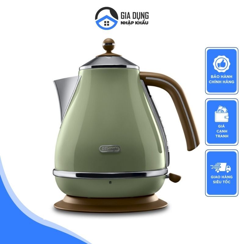 Ấm Đun Nước Siêu Tốc Delonghi KBOV2001, Bình Đun Nước Siêu Tốc Nhập Đức, Công Suất 2000W, Dung Tích 1.7L, Chất Liệu Thép Không Gỉ, An Toàn Cho Sức Khỏe, Bảo Hành 12 Tháng